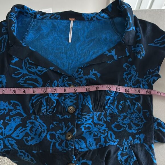 Free People Blue Floral A Thing Called Love Linen Blend A line dress Size 8 - Picture 7 of 13